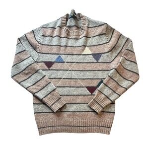 Vintage St. Edmonds Sweater Mens XL Brown Gray Shetland Wool Striped Crewneck